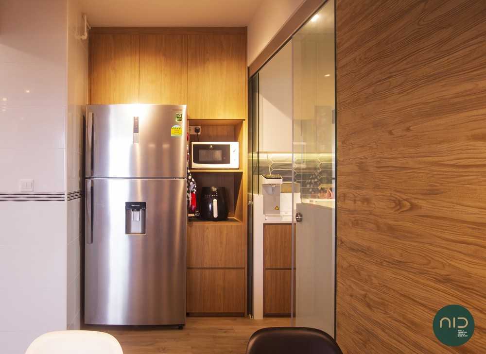 Scandinavian Kitchen with Glass Door and Storage Cabinets