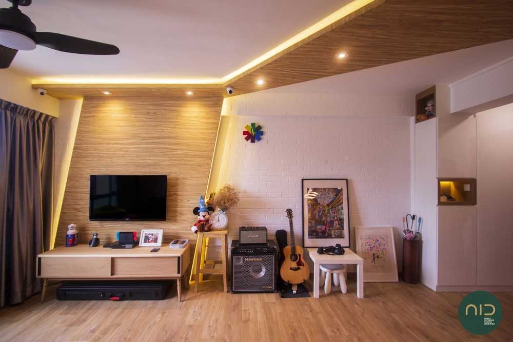 Scandinavian Living Room with Vinyl Flooring and Feature Wall