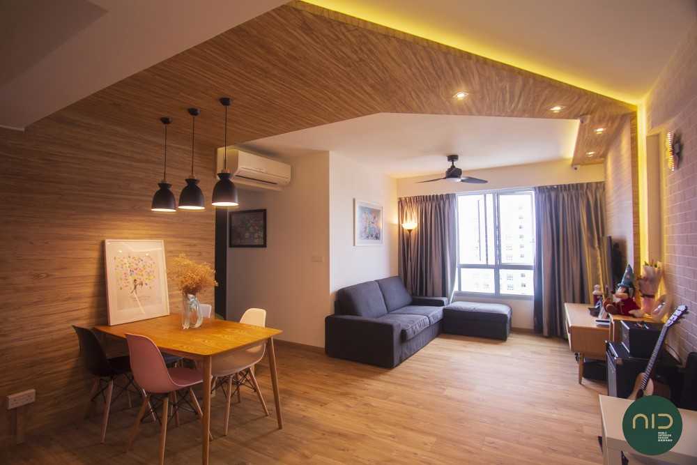 Scandinavian Living Room with Vinyl Flooring and Feature Wall