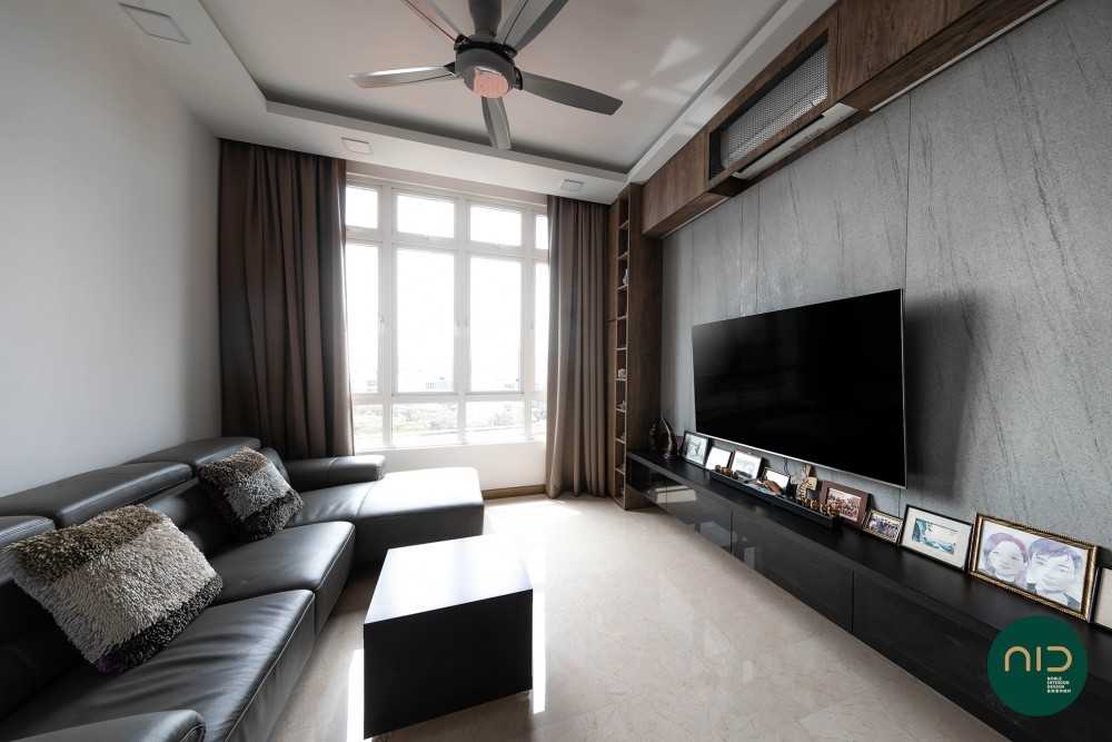 Modern Living Room with Feature Wall and Curtain