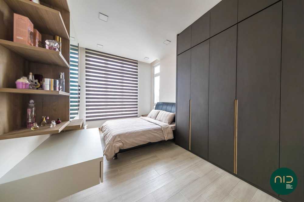 Modern Bedroom with Homogeneous Tiles and Wardrobe