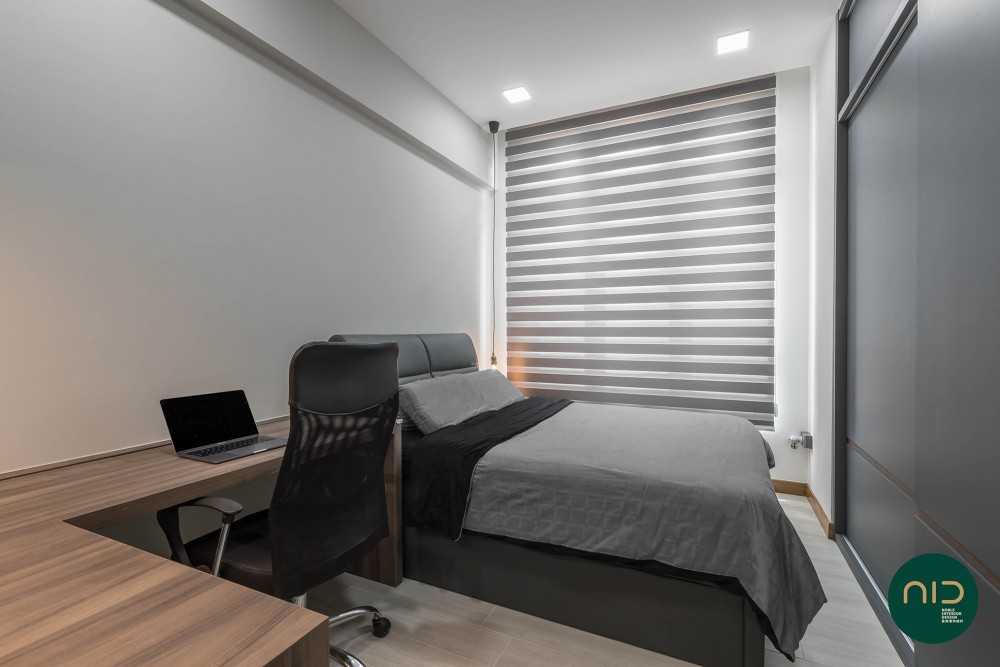 Modern Bedroom with Homogeneous Tiles and Wardrobe