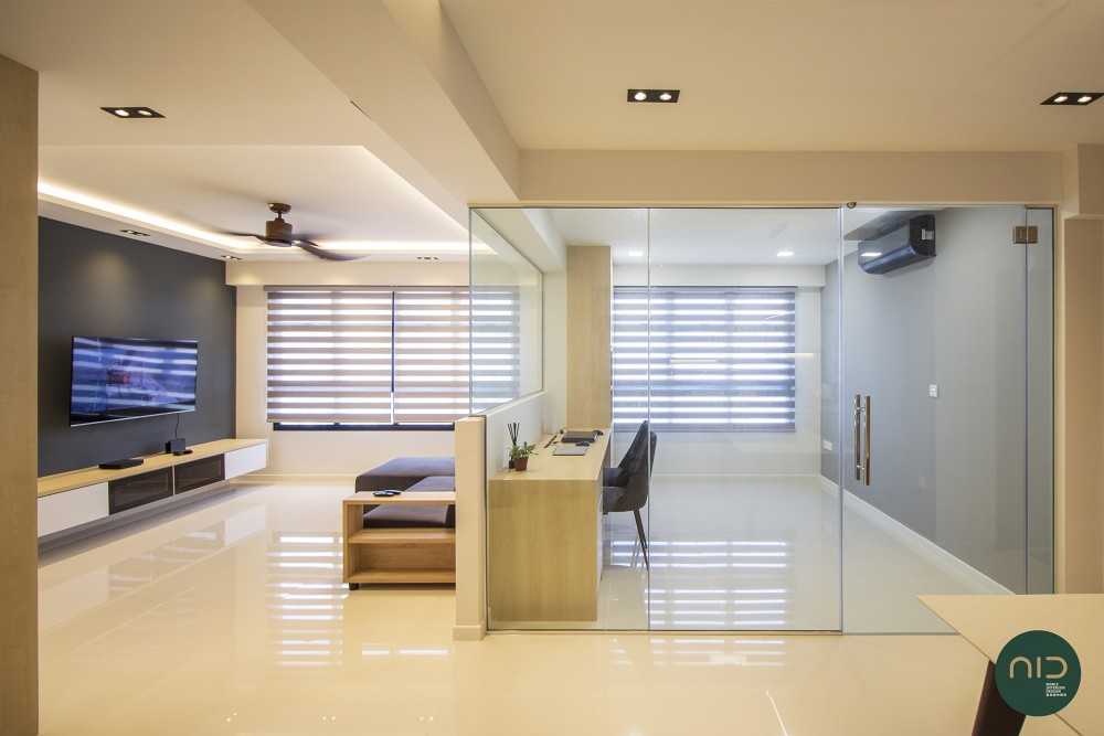 Scandinavian Study with Homogeneous Tiles and Glass Door