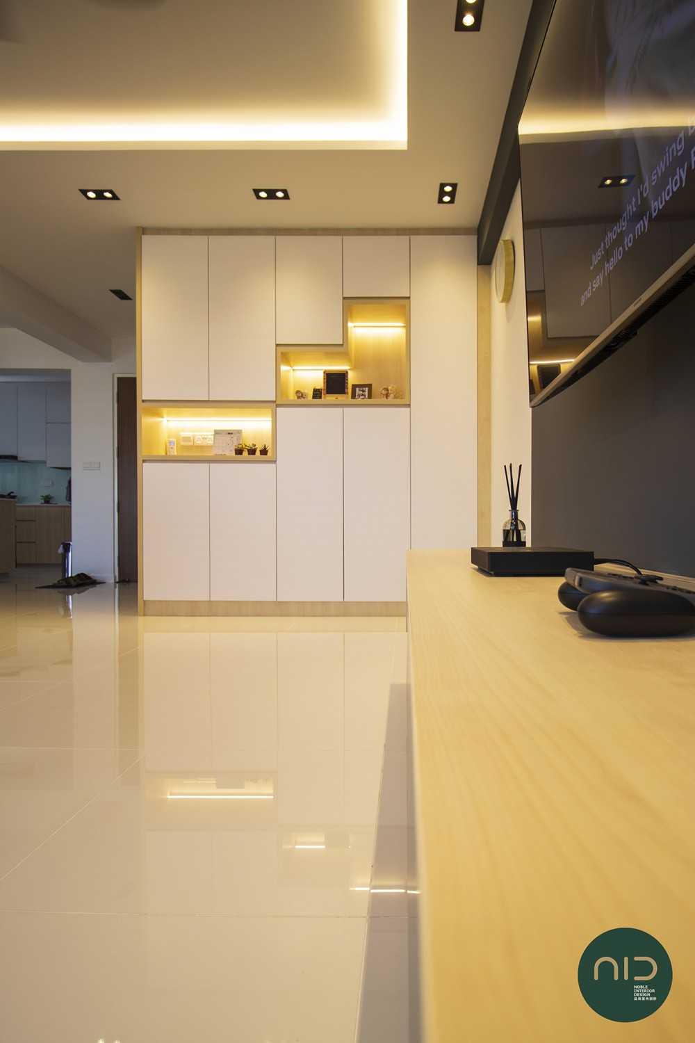 Scandinavian Living Room with Homogeneous Tiles and Cove Lighting