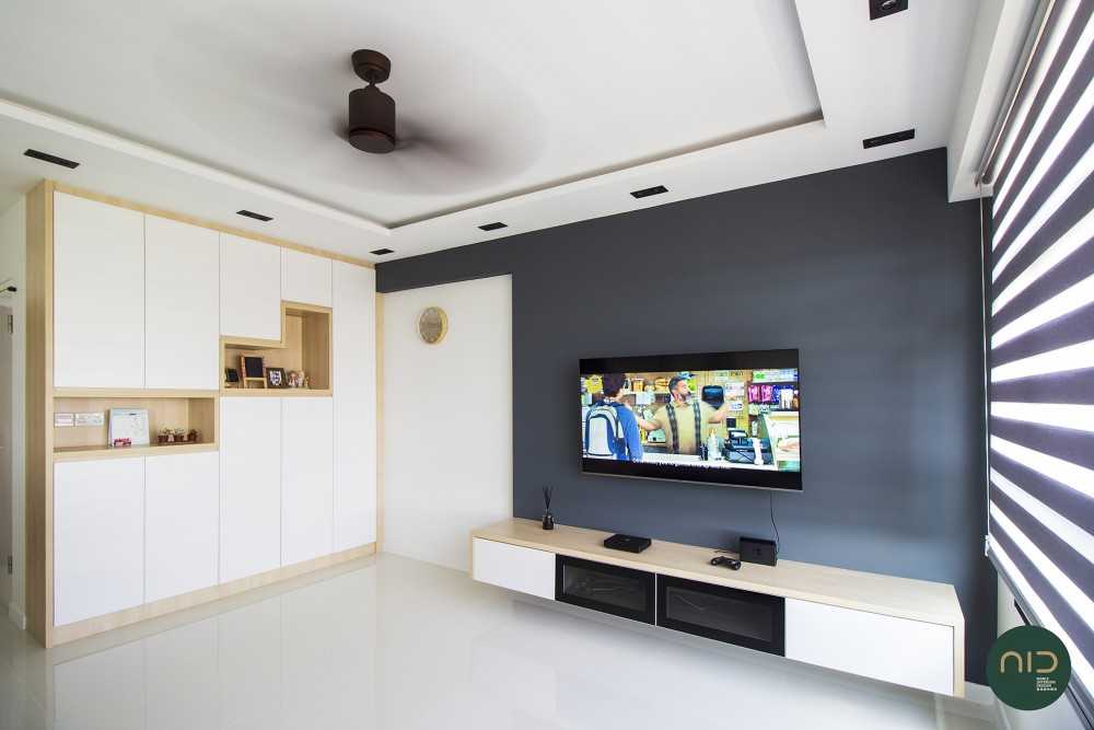 Scandinavian Living Room with Homogeneous Tiles and TV Console
