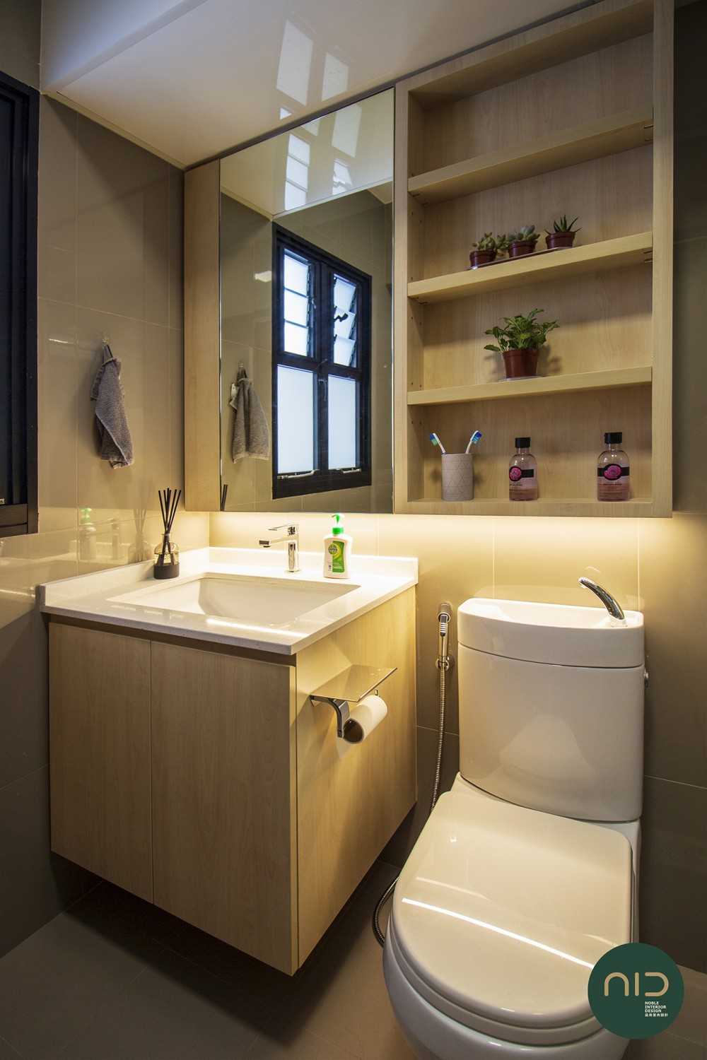 Scandinavian Bathroom with Homogeneous Tiles and Mirror