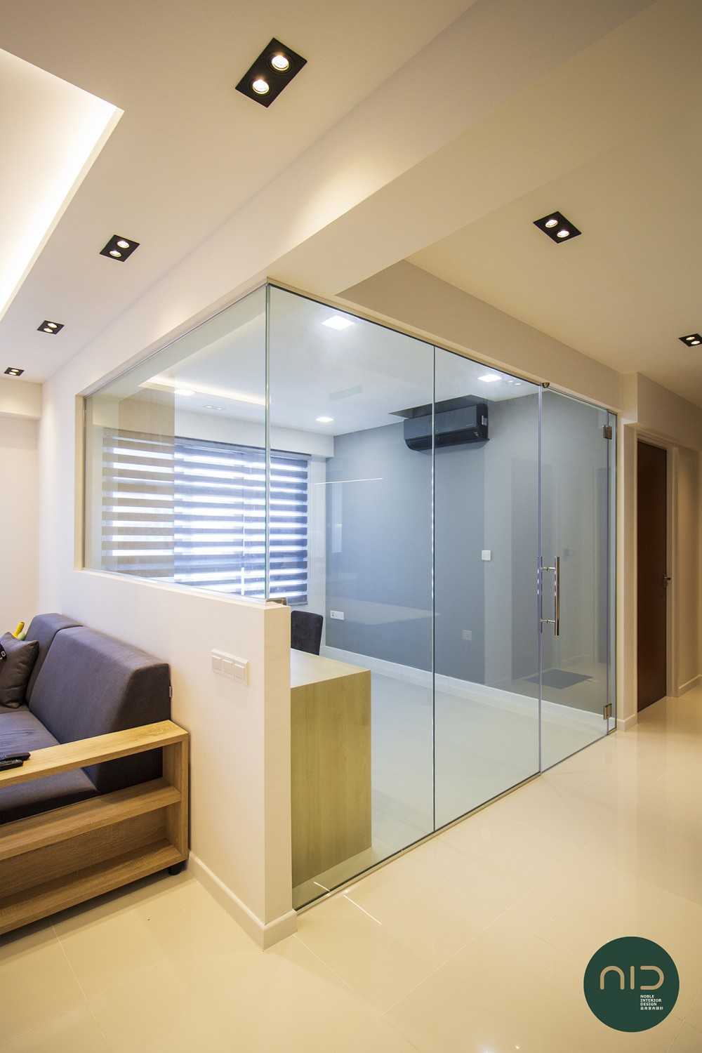 Scandinavian Study with Homogeneous Tiles and Cove Lighting