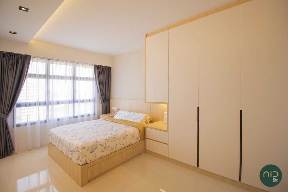 Scandinavian Bedroom with Homogeneous Tiles and Wardrobe