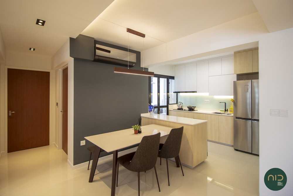 Scandinavian Dining Room with Countertop and Kitchen Backsplash