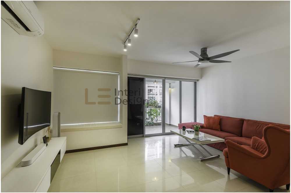 Contemporary Living Room with Homogeneous Tiles and TV Console