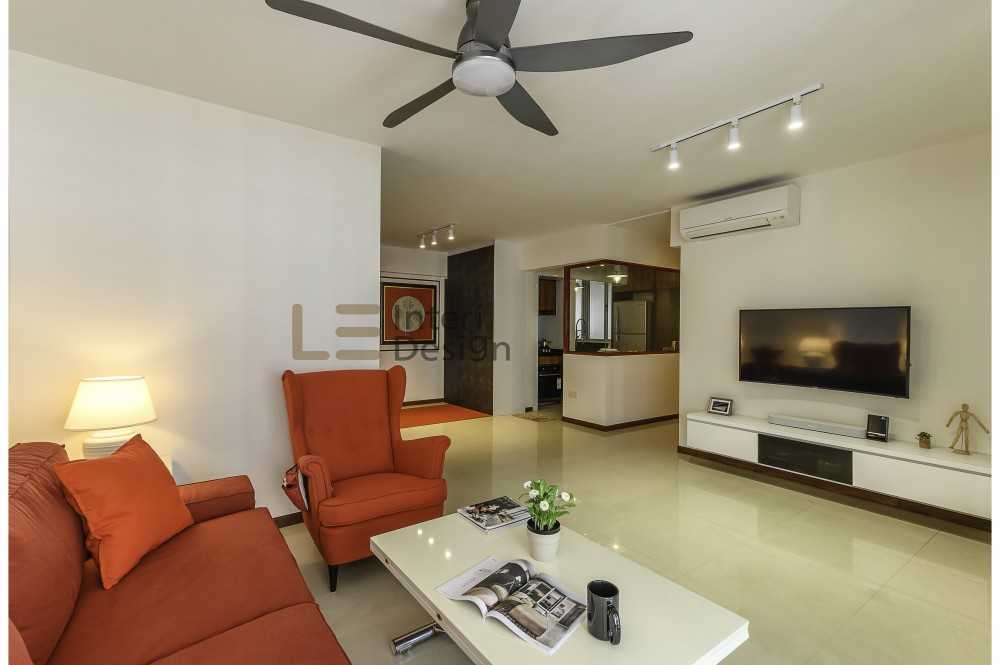 Contemporary Living Room with Homogeneous Tiles and TV Console