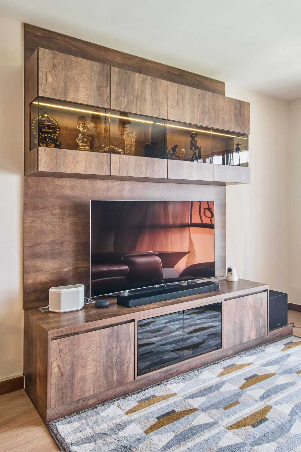 Contemporary Living Room with TV Console and Feature Wall