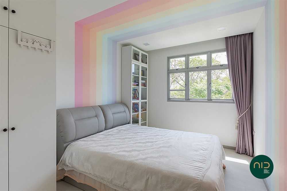 Modern Bedroom with Wardrobe and Curtain