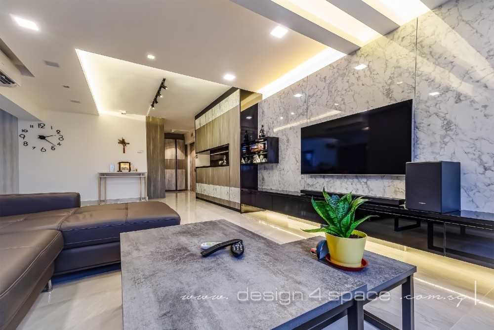 Contemporary Living Room with Homogeneous Tiles and Parquet Floor