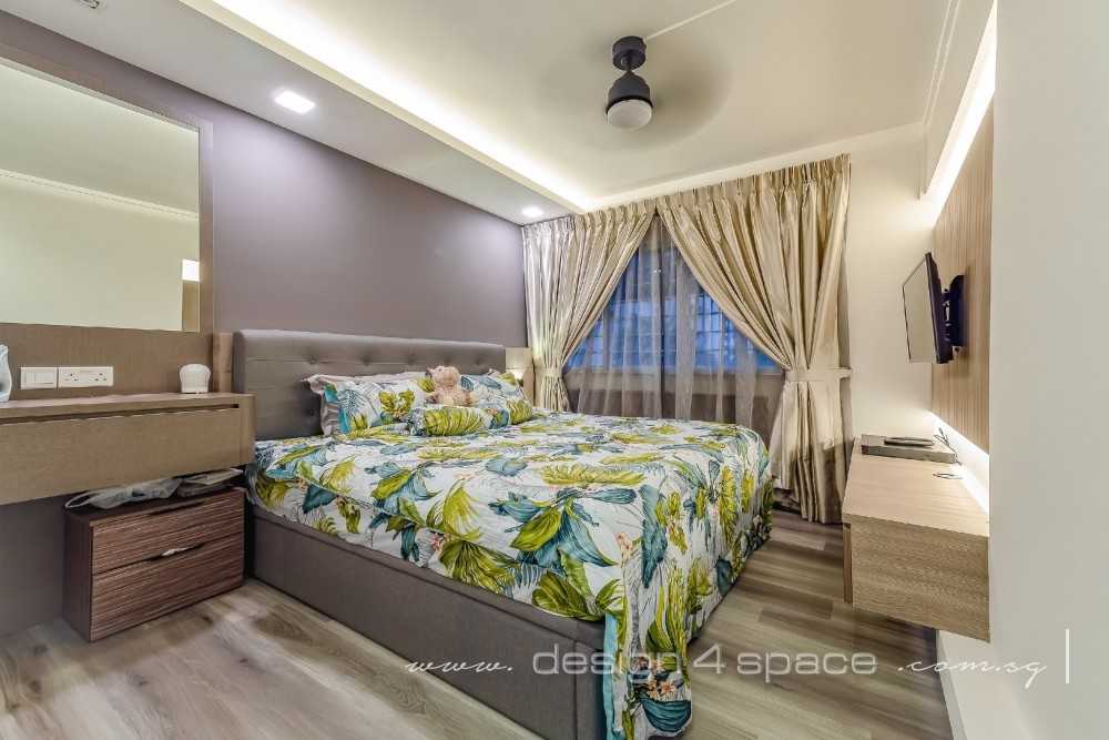 Contemporary Bedroom with Homogeneous Tiles and Herringbone Tiling