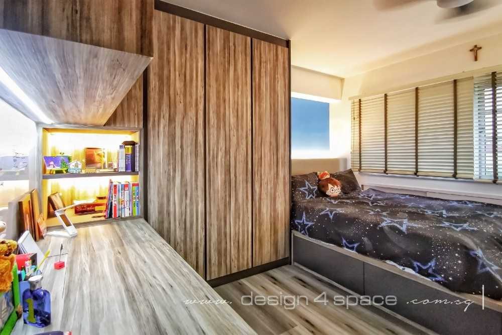 Contemporary Bedroom with Platform Bed and Vinyl Flooring