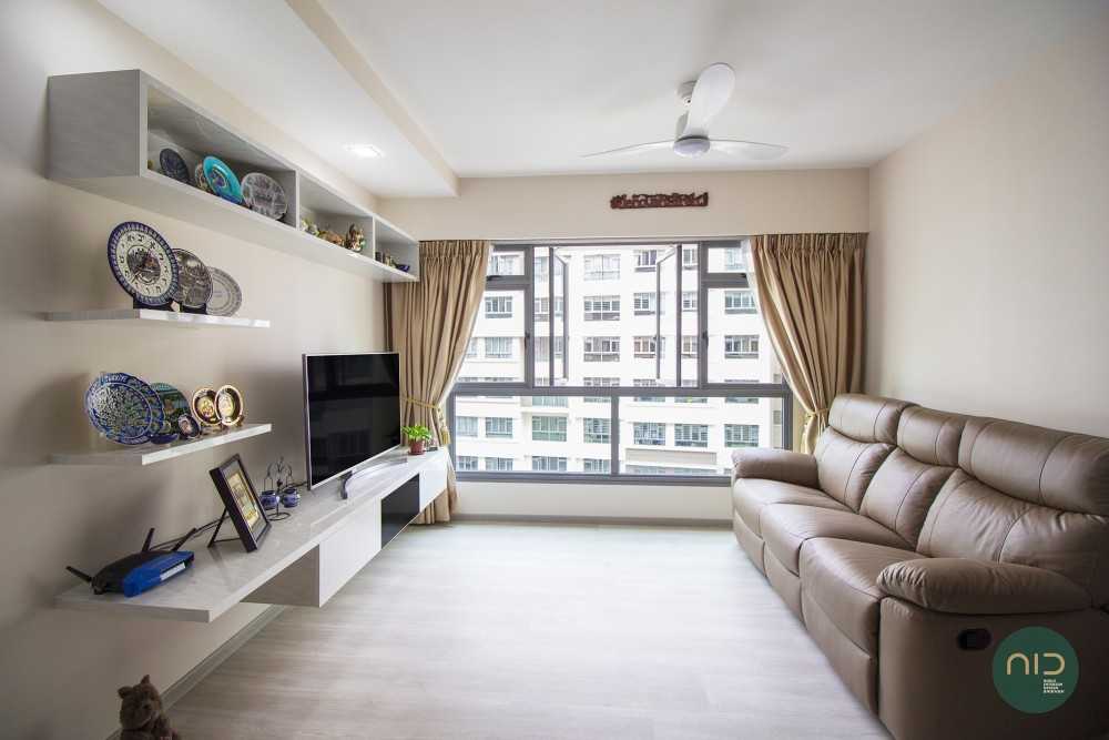 Modern Living Room with Vinyl Flooring and Curtain