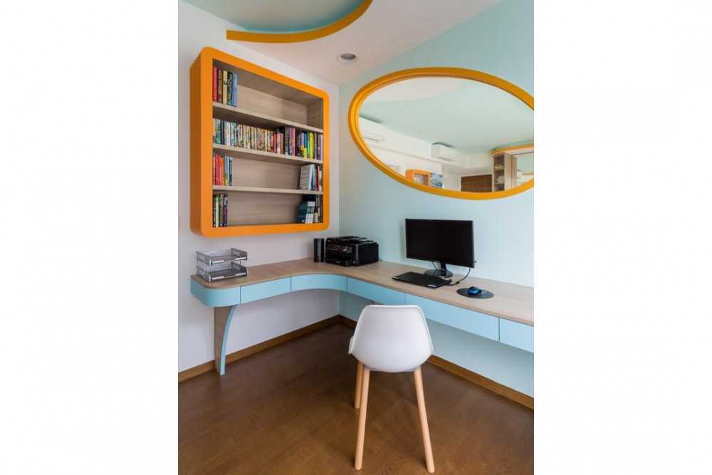Eclectic Study with Mirror and Wall Shelves
