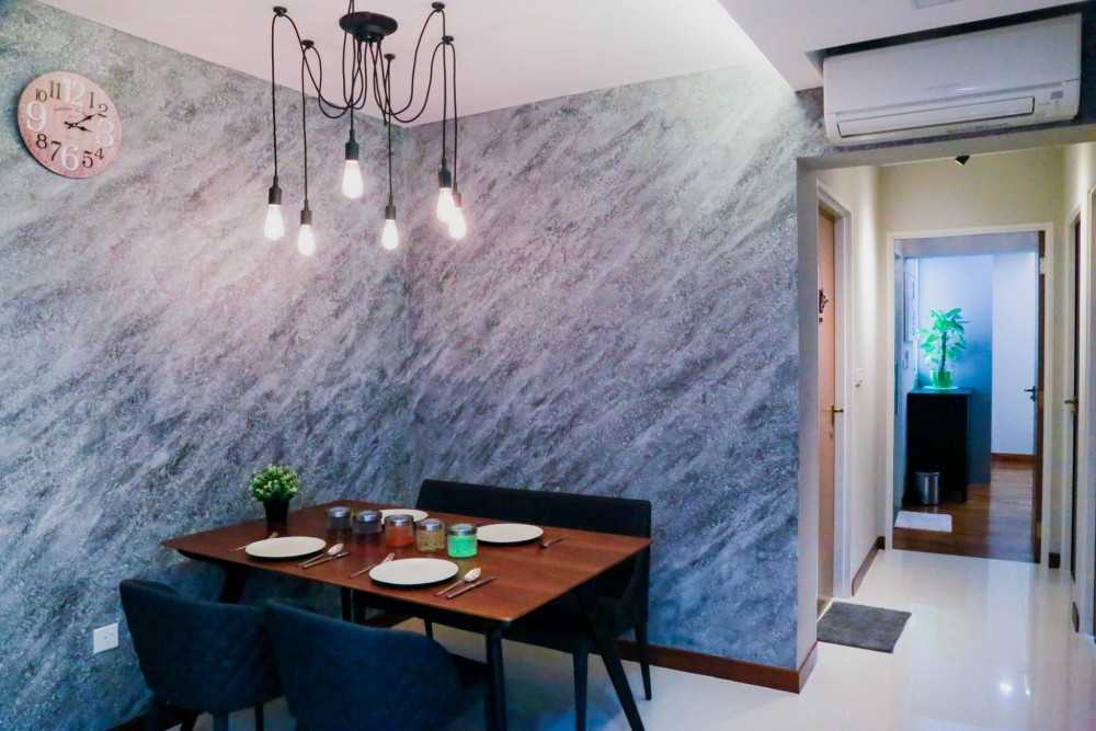 Industrial Dining Room with Cove Lighting and Console Table