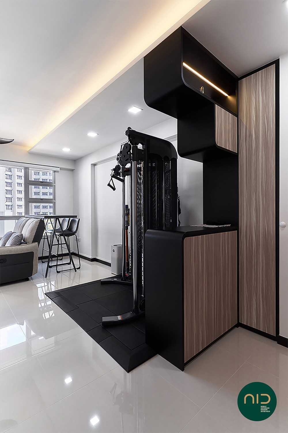 Modern Foyer with Homogeneous Tiles and Cove Lighting