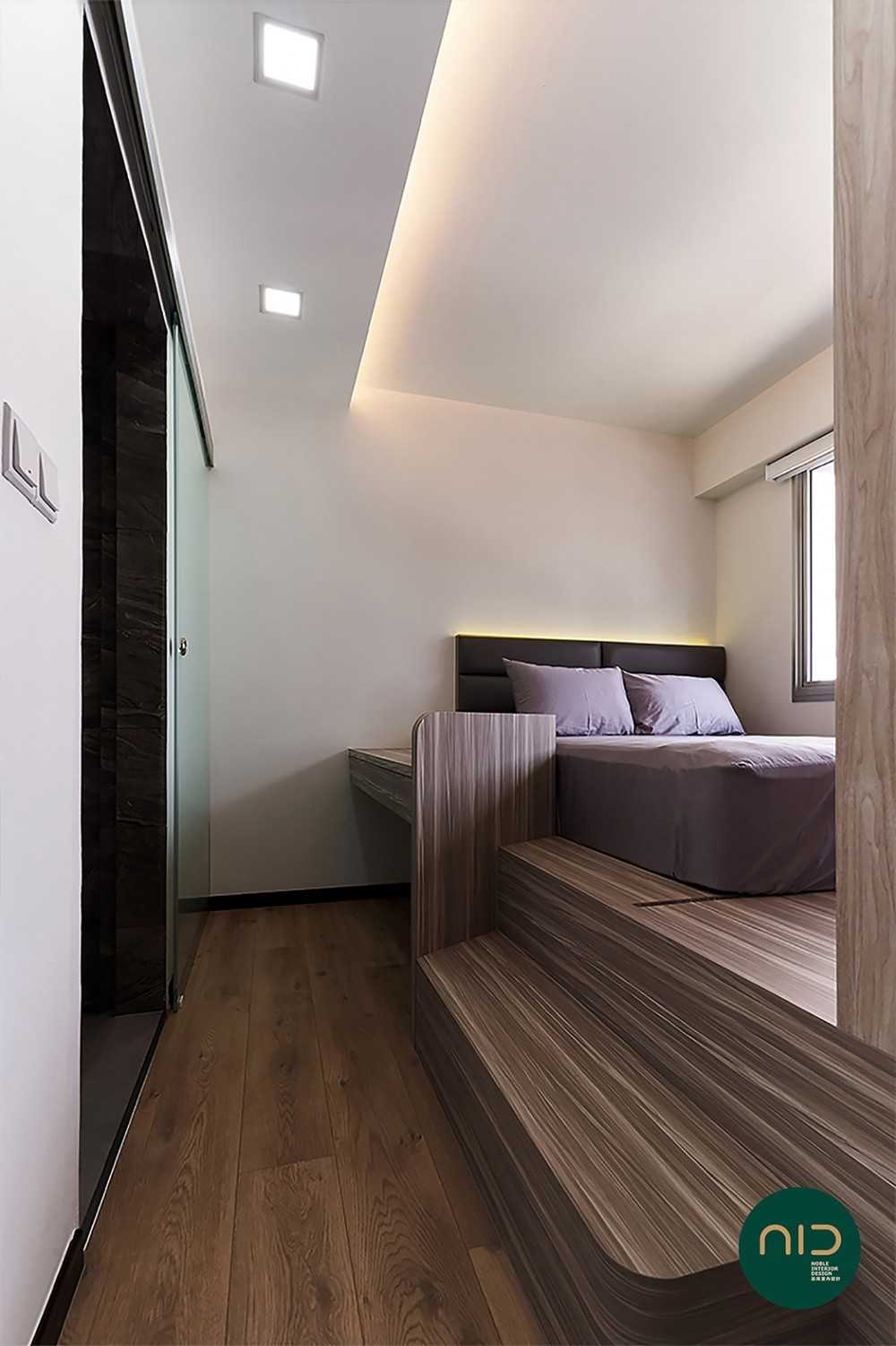 Modern Bedroom with Platform Bed and Vinyl Flooring