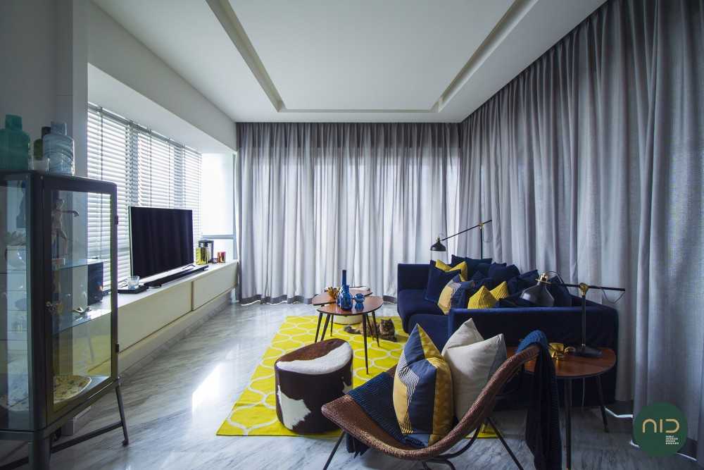 Modern Living Room with Marble Floor and Drop Ceiling