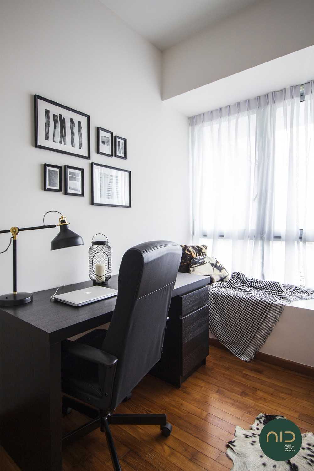 Modern Study with Parquet Floor and Bay Window