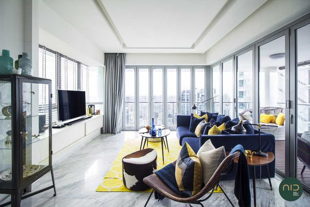Modern Living Room with TV Console and Curtain