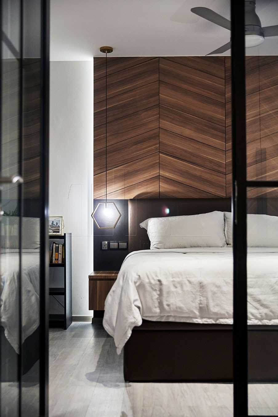 Modern Bedroom with Vinyl Flooring and Feature Wall