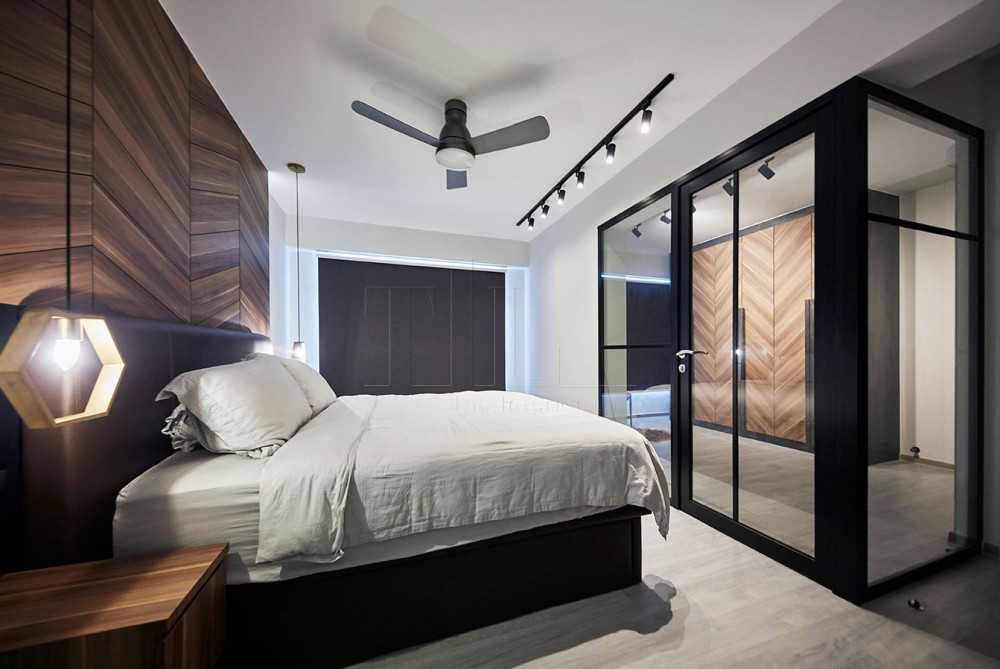 Modern Bedroom with Vinyl Flooring and Ceiling Light