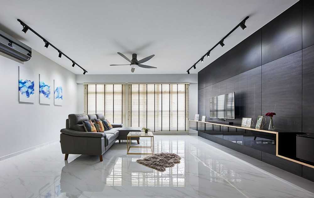 Modern Living Room with Marble Floor and TV Console