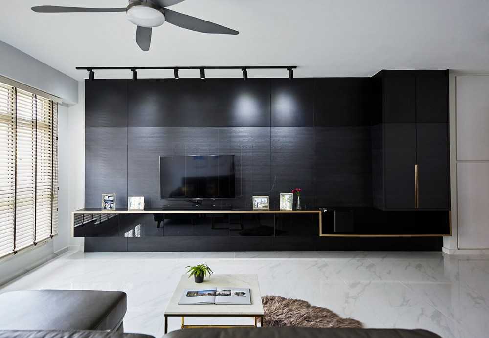 Modern Living Room with Marble Floor and TV Console