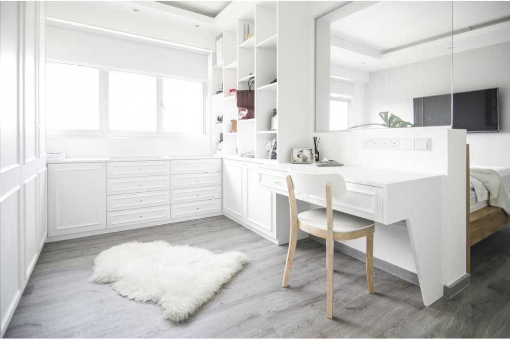 Eclectic Walk-in Wardrobe with Vinyl Flooring and Wardrobe