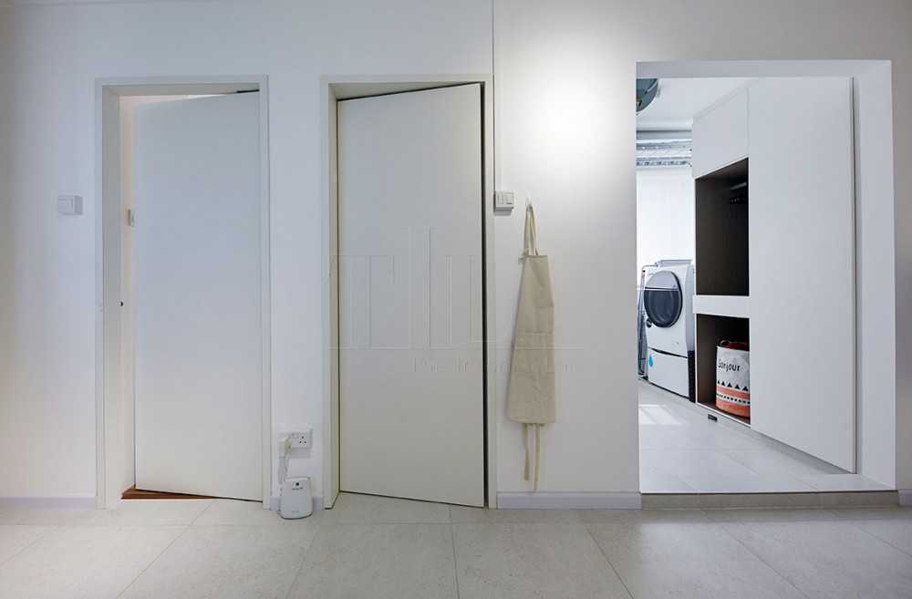 Scandinavian Kitchen with Laundry Area and Laundry Baskets