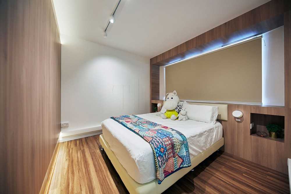 Scandinavian Bedroom with Feature Wall and Window Shutters
