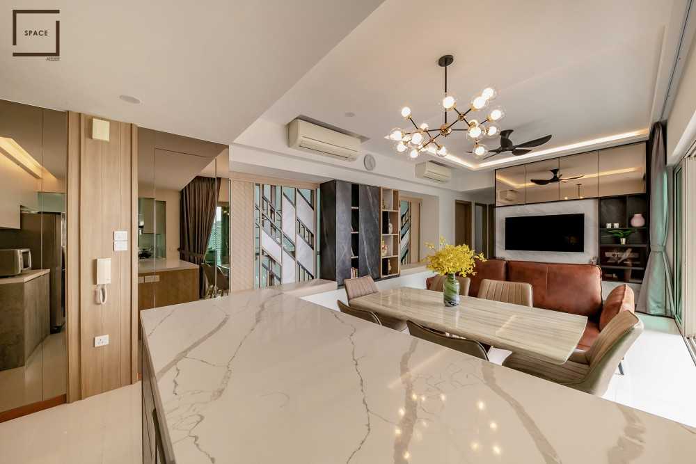 Contemporary Living Room with TV Console and Ceiling Light