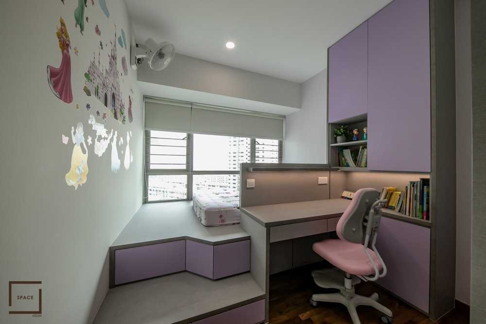 Contemporary Kids Room with Bookshelf and Built-in Bed