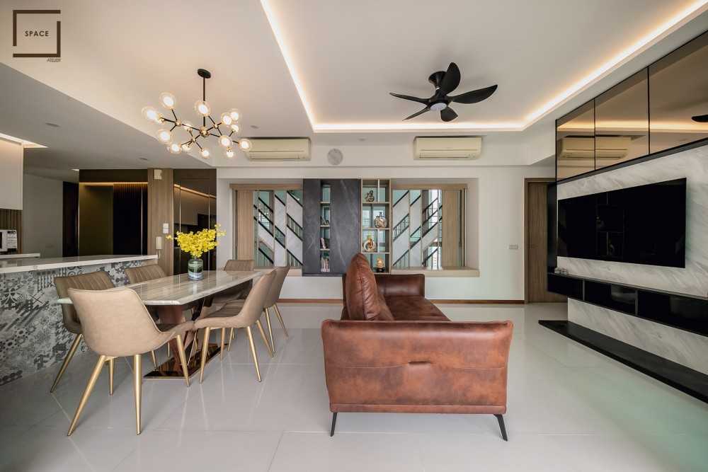 Contemporary Living Room with TV Console and Ceiling Light