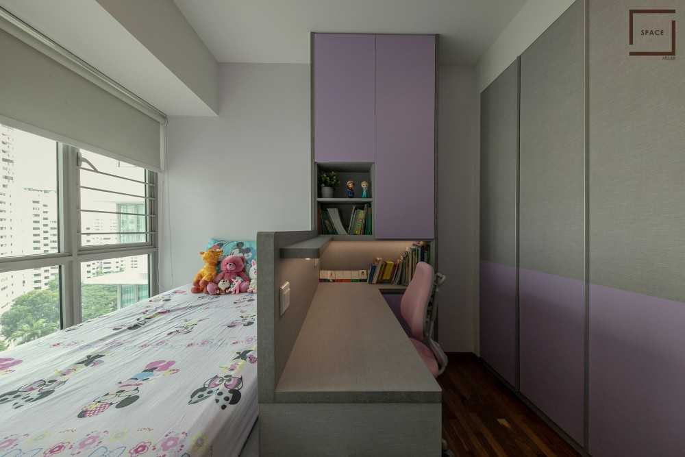 Contemporary Kids Room with Bookshelf and Built-in Bed