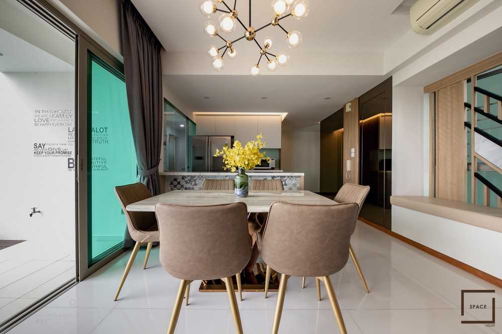 Contemporary Dining Room with Chandelier and Dining Table