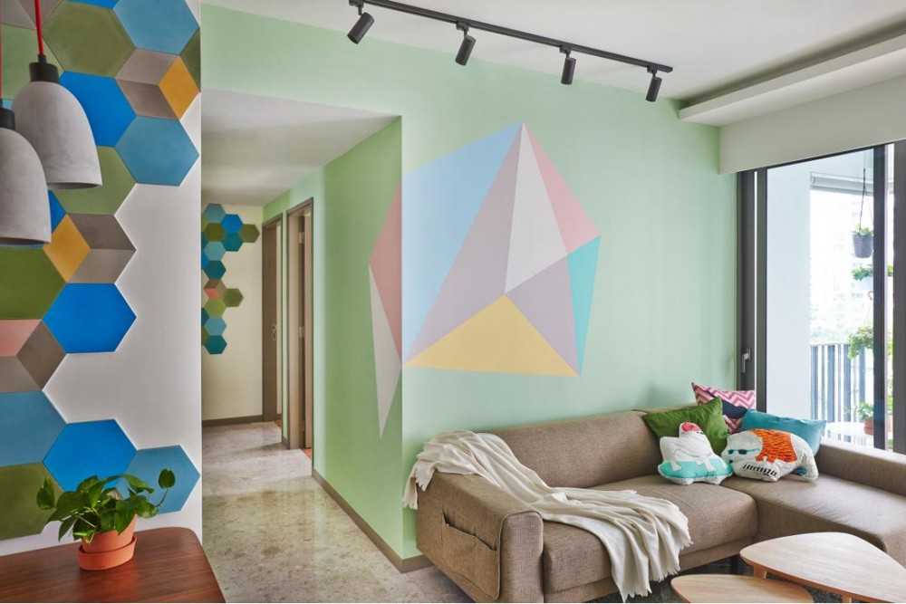 Eclectic Living Room with Feature Wall and Sofa