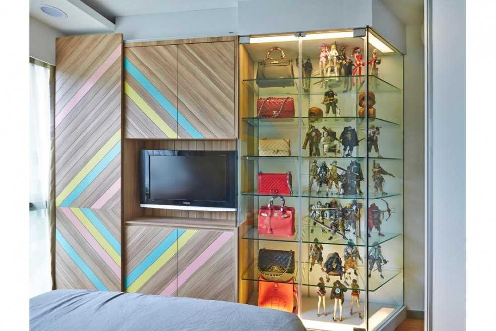 Eclectic Living Room with TV Console and TV