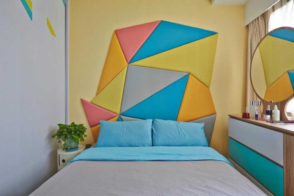 Eclectic Bedroom with Feature Wall and Bedside Table
