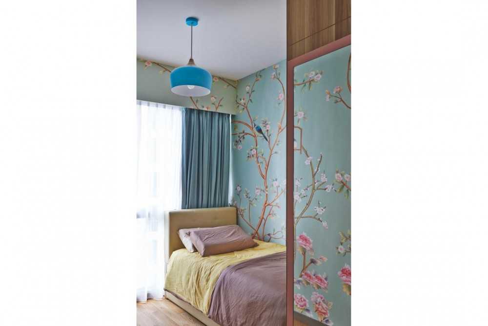 Eclectic Bedroom with Feature Wall and Single Bed
