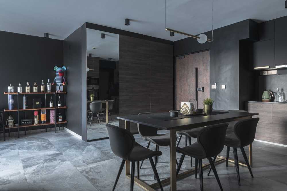 Contemporary Foyer with Dining Table and Shoe Cabinets
