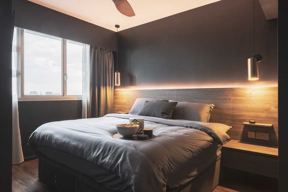 Contemporary Bedroom with Curtain and Bed