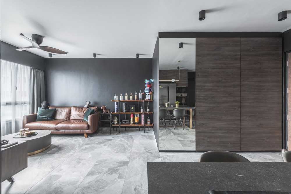 Contemporary Living Room with Homogeneous Tiles and Sofa