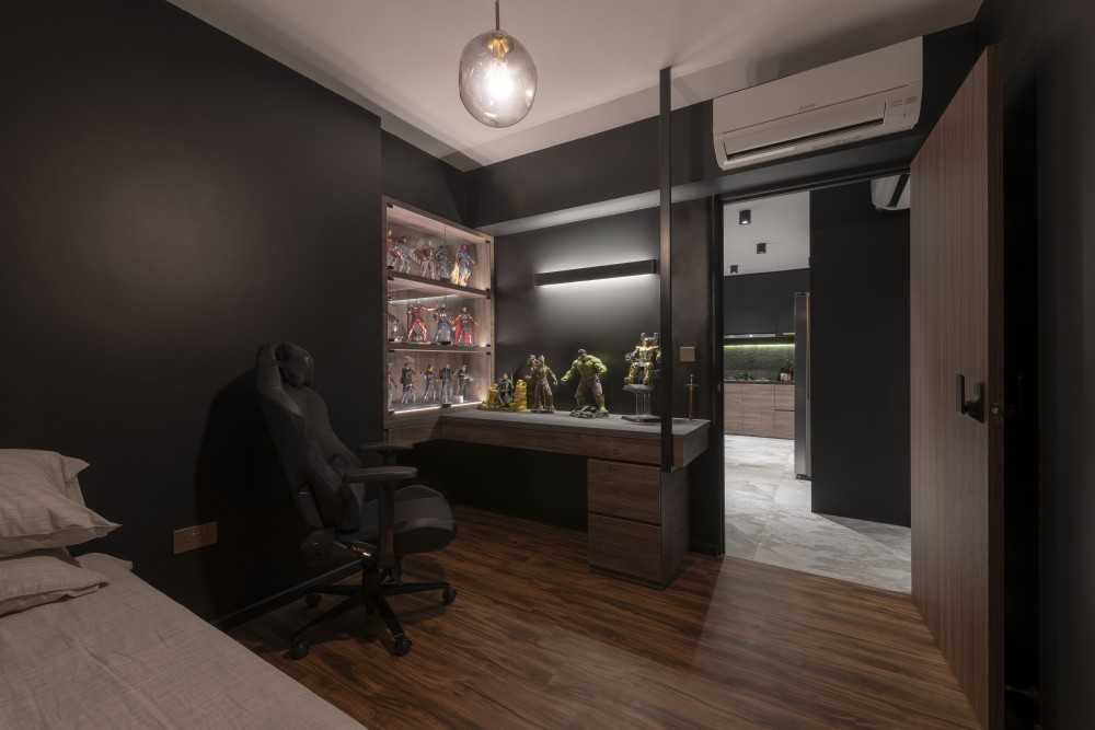 Contemporary Bedroom with Platform Bed and Vinyl Flooring