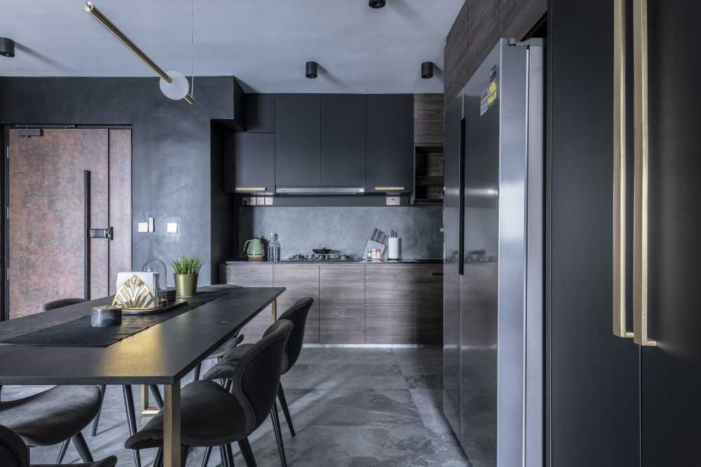 Contemporary Kitchen with Homogeneous Tiles and Breakfast Counter