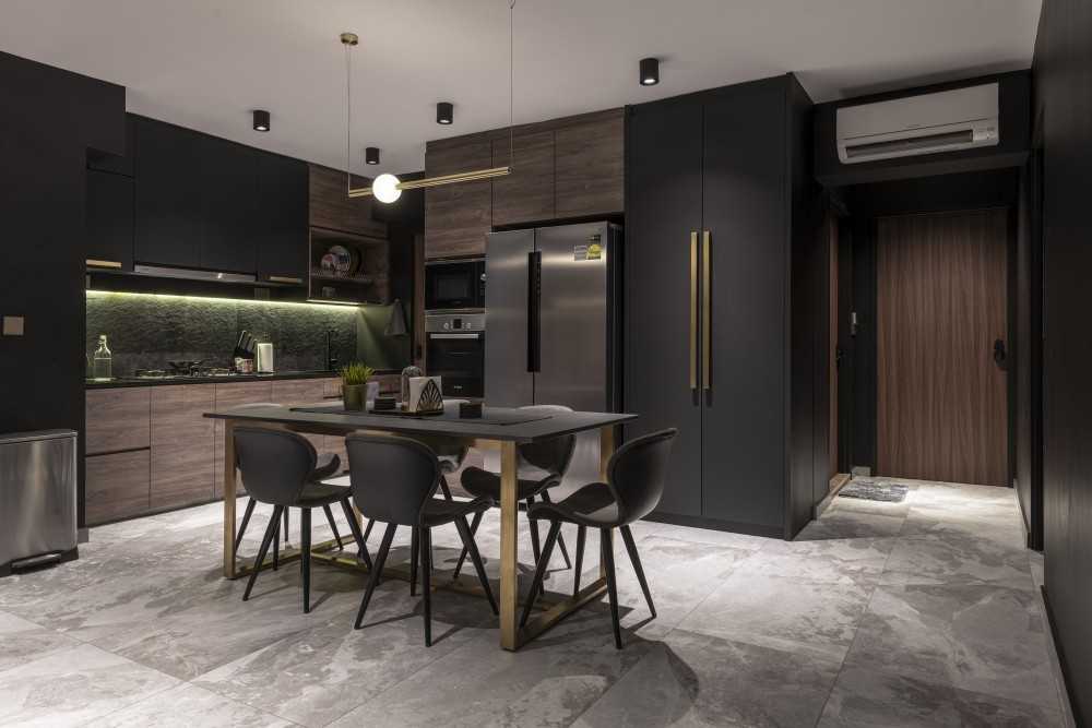 Contemporary Dining Room with Countertop and Open Kitchen